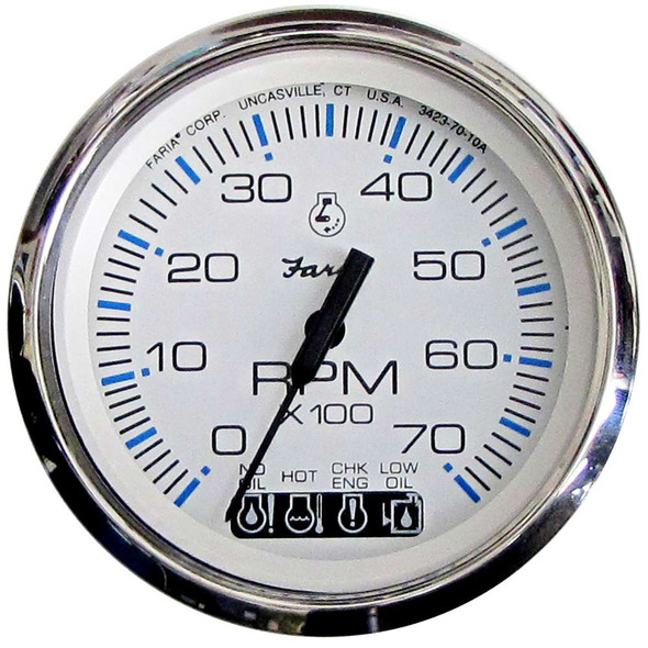 Faria Beede Instruments Faria Chesapeake White SS 4" Tachometer w/Systemcheck Indicator - 7,000 RPM (Gas - Johnson/Evinrude Outboard) [33850] 33850 MyGreenOutdoors