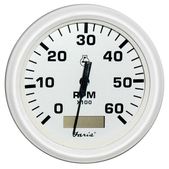 Faria Beede Instruments Faria Dress White 4" Tachometer w/Hourmeter - 6,000 RPM (Gas - Inboard) [33132] 33132 MyGreenOutdoors