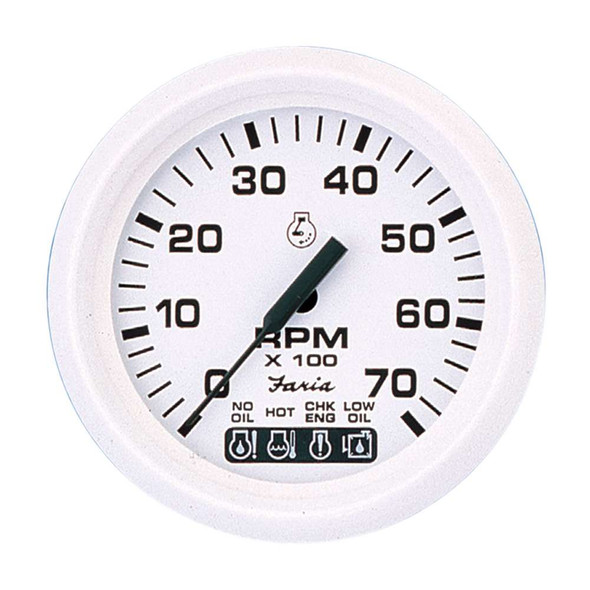 Faria Beede Instruments Faria Dress White 4" Tachometer w/Systemcheck Indicator - 7,000 RPM (Gas - Johnson/Evinrude Outboard) [33150] 33150 MyGreenOutdoors