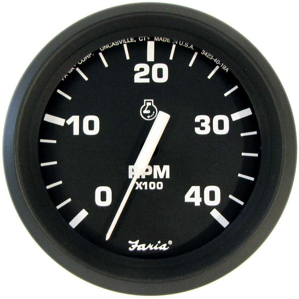 Faria Beede Instruments Faria Euro Black 4" Tachometer - 4,000 RPM (Diesel - Mechanical Takeoff & Var Ratio Alt) [32842] 32842 MyGreenOutdoors