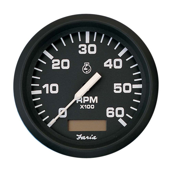 Faria Beede Instruments Faria Euro Black 4" Tachometer w/Hourmeter - 6,000 RPM (Gas - Inboard) [32832] 32832 MyGreenOutdoors