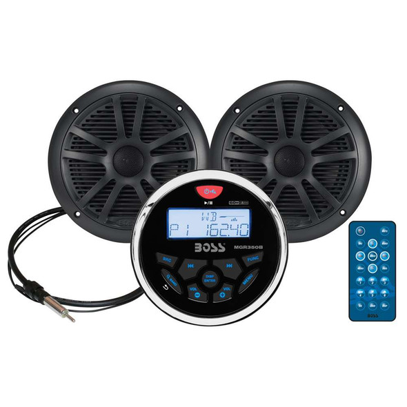 Boss Audio Boss Audio MCKGB350B.6 Combo - Marine Gauge Radio w/Marine Antenna & 2 6.5" Speakers - Black [MCKGB350B.6] MCKGB350B.6 MyGreenOutdoors