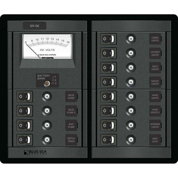 Blue Sea Systems Blue Sea 1464 12 Position Switch CLB + Meter Square [1464] 1464 MyGreenOutdoors