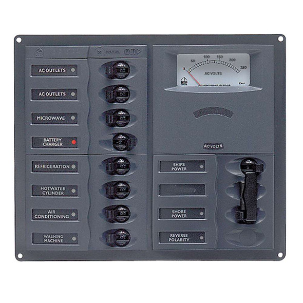 BEP Marine BEP AC Circuit Breaker Panel w/Analog Meters, 8SP 2DP AC120V Stainless Steel Vertical [900-AC2H-AM-110] 900-AC2H-AM-110 MyGreenOutdoors