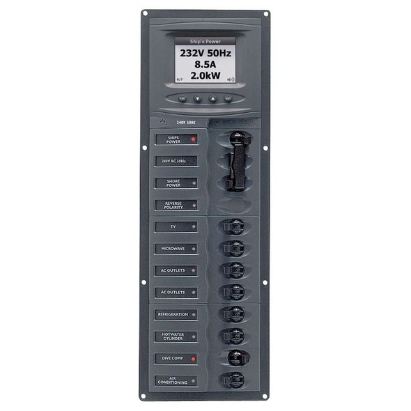 BEP Marine BEP AC Circuit Breaker Panel w/Digital Meters, 8SP 2DP AC230V ACSM Stainless Steel Vertical [900-AC2V-ACSM] 900-AC2V-ACSM MyGreenOutdoors