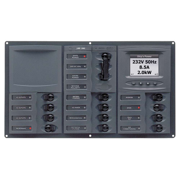 BEP Marine BEP AC Circuit Breaker Panel w/Digital Meters, 12SP 2DP AC230V ACSM Stainless Steel Horizontal [900-AC3-ACSM] 900-AC3-ACSM MyGreenOutdoors