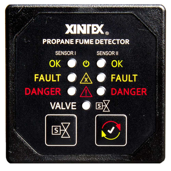 Fireboy-Xintex Xintex Propane Fume Detector & Alarm w/2 Plastic Sensors & Solenoid Valve - Square Black Bezel Display [P-2BS-R] MyGreenOutdoors