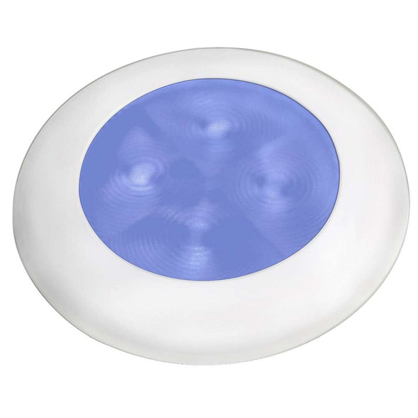 Hella Marine Slim Line LED 'Enhanced Brightness' Round Courtesy Lamp - Blue LED - White Plastic Bezel - 12V [980502241] MyGreenOutdoors