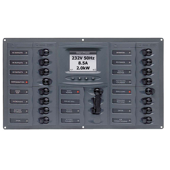 BEP Marine BEP AC Circuit Breaker Panel w/Digital Meters, 16SP 2DP AC120V ACSM Stainless Steel Horizontal [900-AC4-ACSM-110] MyGreenOutdoors