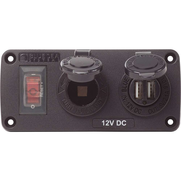 Blue Sea Systems Blue Sea 4363 Water Resistant USB Accessory Panels - 15A Circuit Breaker, 12V Socket, 2.1A Dual USB Charger [4363] MyGreenOutdoors
