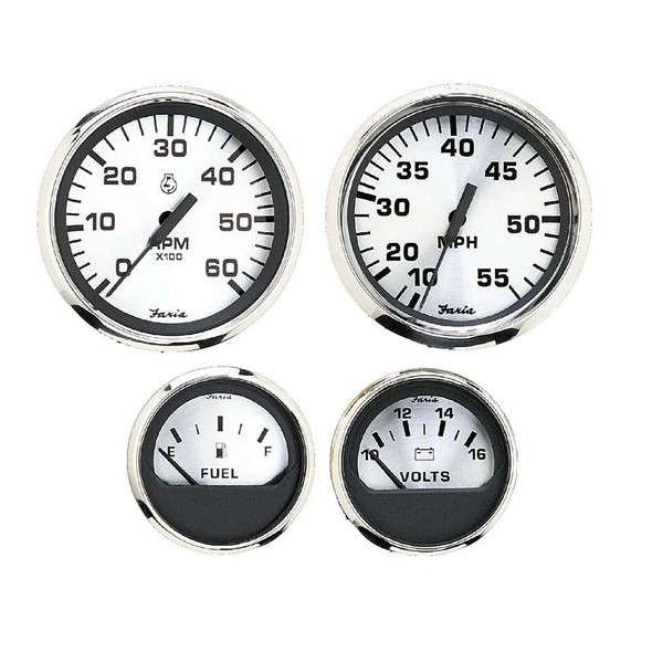 Faria Beede Instruments Faria Spun Silver Box Set of 4 Gauges f/Outboard Engines - Speedometer, Tach, Voltmeter Fuel Level [KTF0182] MyGreenOutdoors