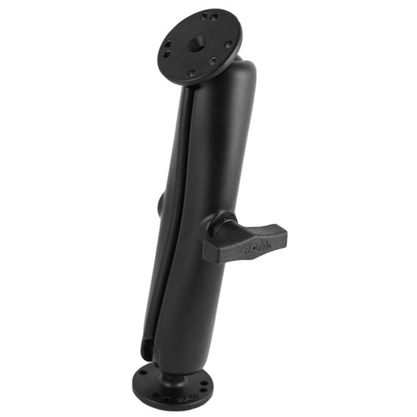 RAM Mounting Systems RAM Mount Ball Mount w/Long Double Socket Arm & 2-2.5" Round Bases w/AMPs Pattern [RAM-101U-D] MyGreenOutdoors