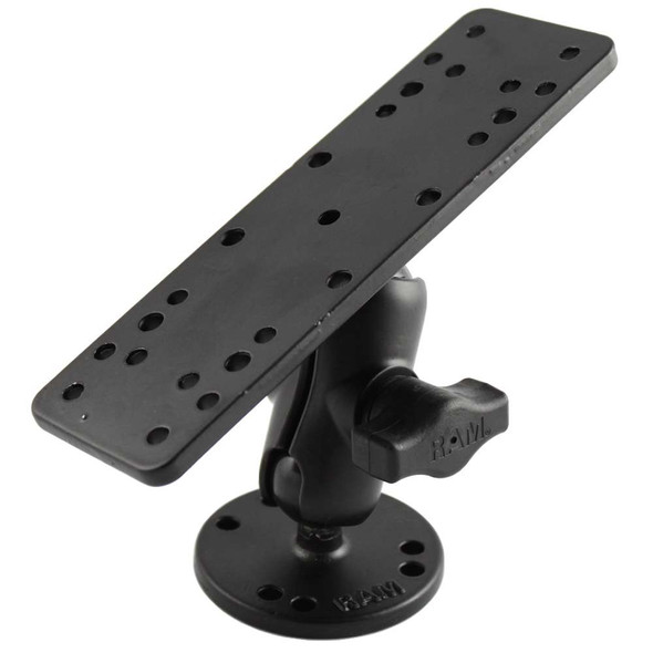 RAM Mounting Systems RAM Mount 1" Diameter Ball Mount w/Short Double Socket Arm, 6.25" x 2" Rectangle Base & 2.5" Round Base (AMPS Pattern) [RAM-B-111U-A] MyGreenOutdoors