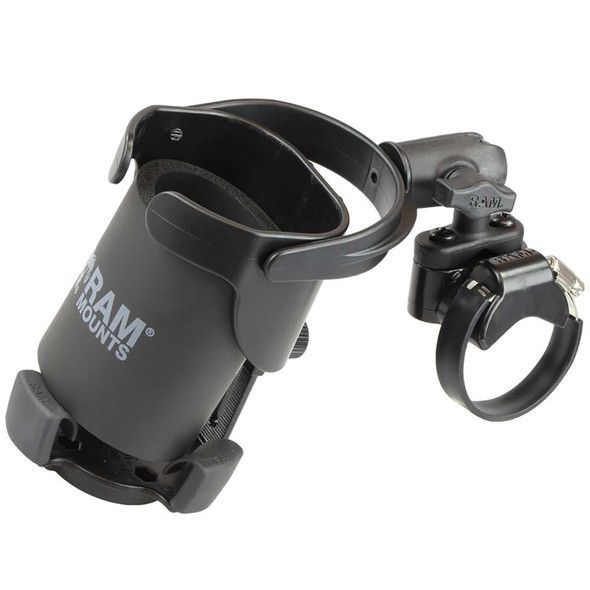 RAM Mounting Systems RAM Mount Level Cup XL Low Profile Mount w/Large Strap Clamp Base [RAP-B-417-200-1-231Z-2NUBU] MyGreenOutdoors