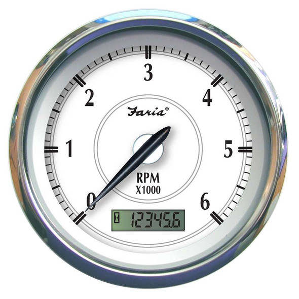 Faria Beede Instruments Faria Newport SS 4" Tachometer w/Hourmeter f/Gas Inboard - 6000 RPM [45004] MyGreenOutdoors