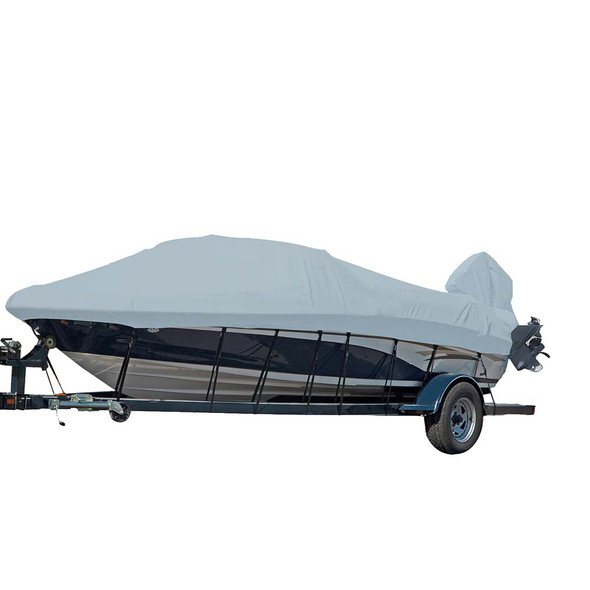 Carver by Covercraft Carver Sun-DURA Styled-to-Fit Boat Cover f/14.5 V-Hull Runabout Boats w/Windshield Hand/Bow Rails - Grey [77014S-11] MyGreenOutdoors