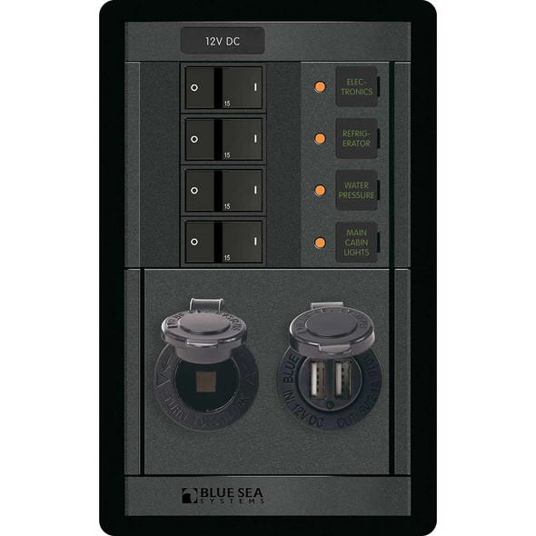 Blue Sea Systems Blue Sea 1495 - 360 Panel - 4 Position 12V w/Dual USB 12V Socket [1495] MyGreenOutdoors