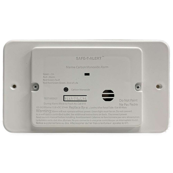 Safe-T-Alert Safe-T-Alert 62 Series Marine Carbon Monoxide - Flush Mount - White - 12V w/Trim Ring [62-542-TR-WT-M] MyGreenOutdoors