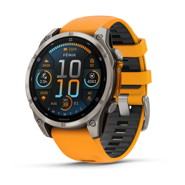 Garmin fenix 8 - 47 mm, AMOLED, Sapphire, Titanium with Spark Orange/Graphite Silicone Band