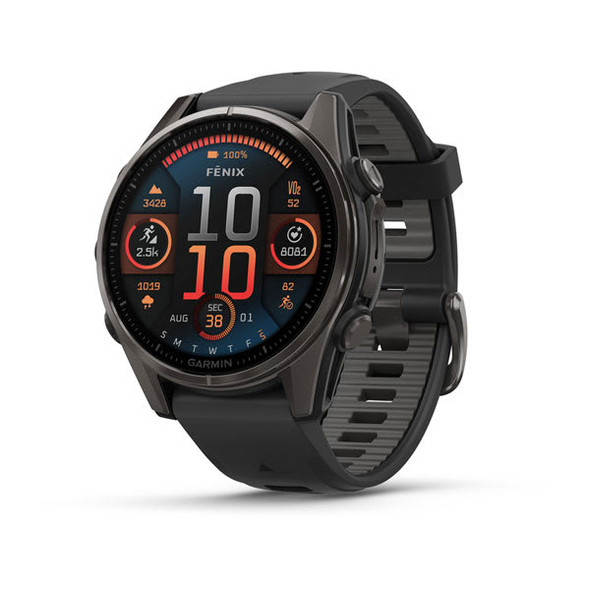 Garmin fēnix® 8 – 43 mm, AMOLED, Sapphire, Carbon Gray DLC Titanium with Black/Pebble Gray Silicone Band