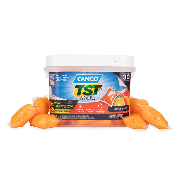 Camco TST MAX Marine\/RV Toilet Treatment Drop-INs *30 Per Bucket [41183]