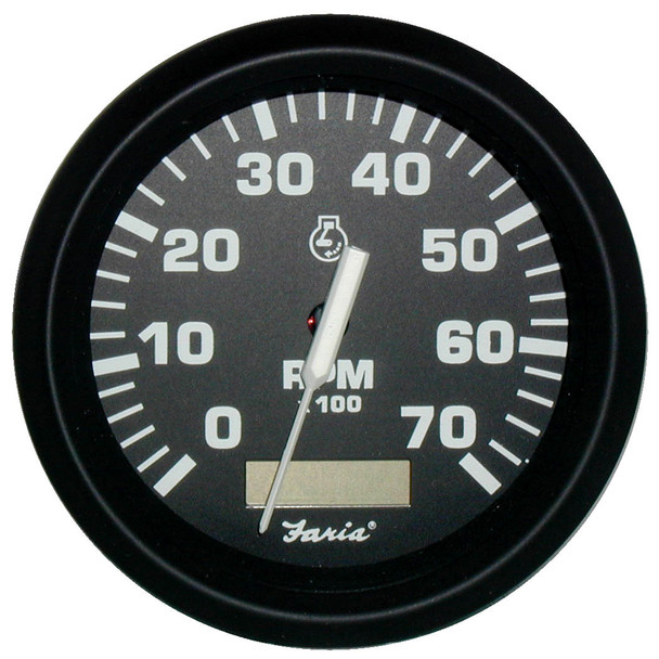 Faria Euro Black 4" Tachometer w/Hourmeter - 7,000 RPM (Gas - Outboard)  [32840]