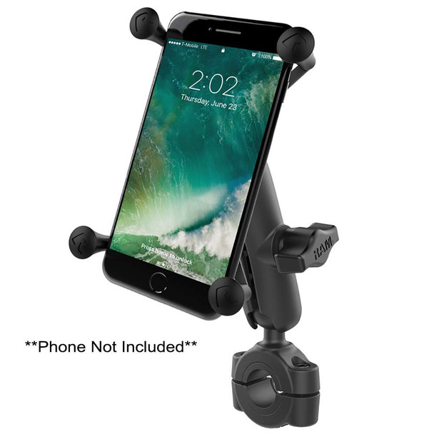 RAM Mounting Systems RAM Mount RAM Torque 3/4" - 1" Diameter Handlebar/Rail Base with 1" Ball, Medium Arm and X-Grip for Larger Phones [RAM-B-408-75-1-UN10U] MyGreenOutdoors