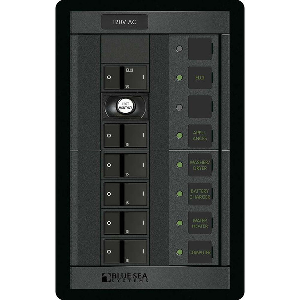 Blue Sea Systems Blue Sea 1503 - 360 Panel - ELCI + 5 Position 120V AC Flat Rocker [1503] MyGreenOutdoors