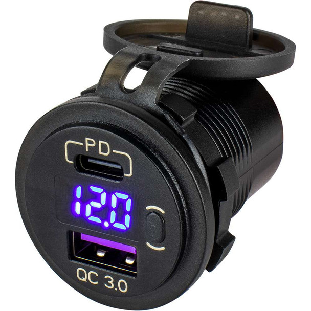 Sea-Dog Sea-Dog Round USB USB-C Power Socket w/Hidden Voltmeter [426518-1] MyGreenOutdoors