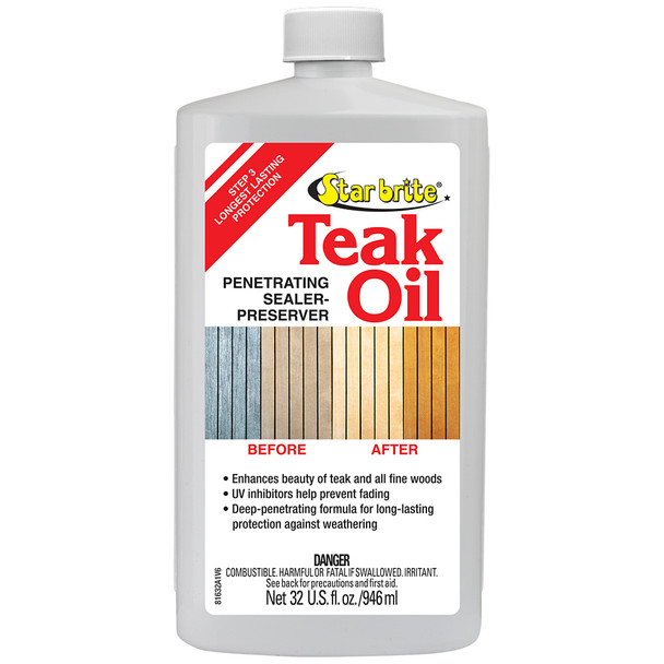 Star Brite Teak Oil - Long Lasting, Penetrating, Sealer,  Preserver w\/UV Inhibitors - 32 oz [81632]