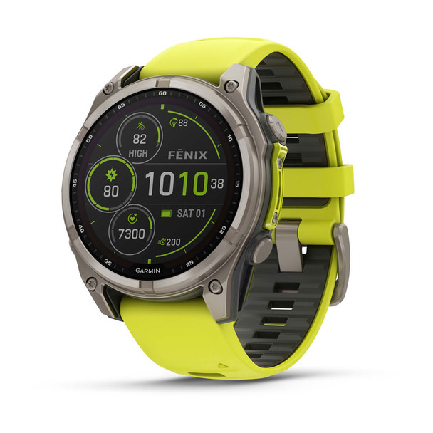 Garmin fenix 8 - 47 mm, Solar, Sapphire, Titanium with Amp Yellow/Graphite Silicone Band