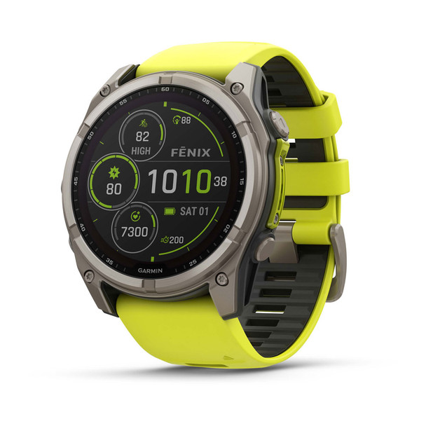 Garmin fenix 8 - 51 mm, Solar, Sapphire, Titanium with Amp Yellow/Graphite Silicone Band Garmin