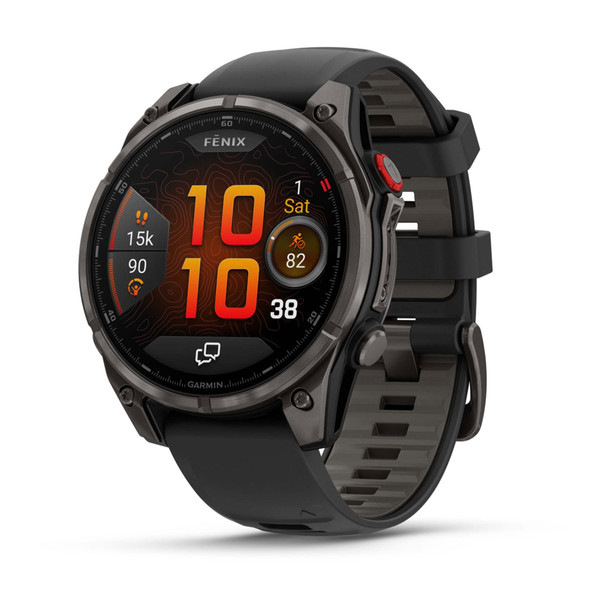 Garmin fenix 8 Pro - 47 mm, AMOLED (Sapphire, Carbon Gray DLC Titanium with Black/Pebble Gray Silicone Band)