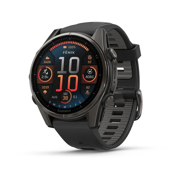 Garmin fēnix® 8 – 43 mm, AMOLED, Sapphire, Carbon Gray DLC Titanium with Black/Pebble Gray Silicone Band