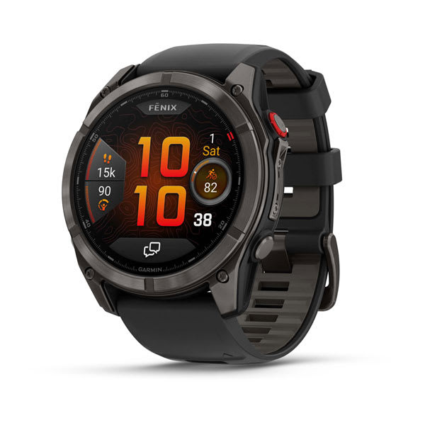 Garmin fēnix® 8 Pro – 51 mm, AMOLED, Sapphire, Carbon Gray DLC Titanium with Black/Pebble Gray Silicone Band