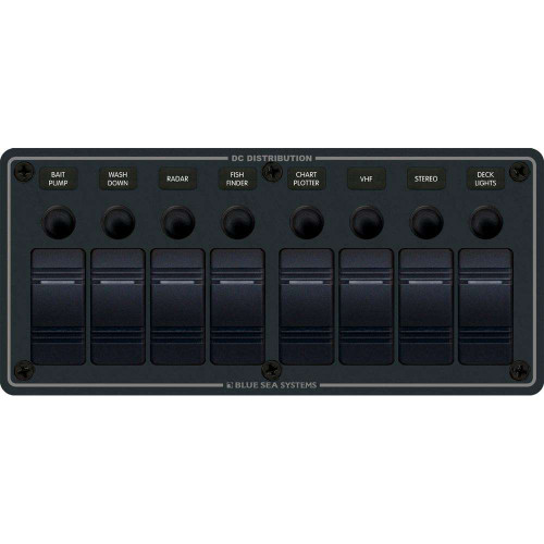 Blue Sea Systems Contura Switch Panel With 8 Switches & Fuses – Gray, Water-Resistant For Marine & RV Use