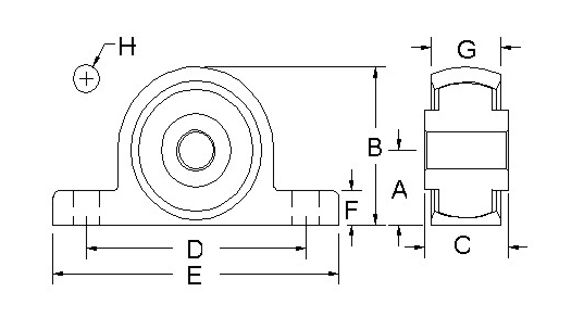 Diagram of pillow block showing dimensions