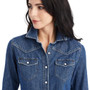 Ariat Ladies Farriday Denim Shirt in Bluelight - chest detail