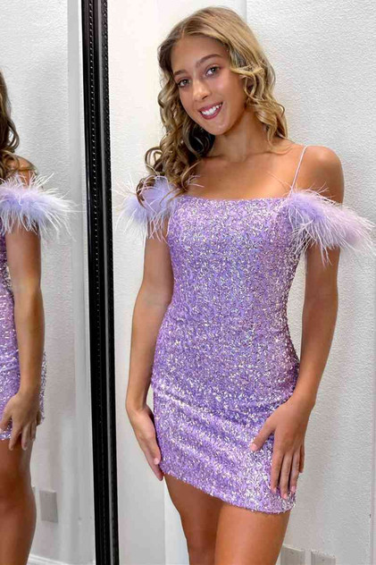 Bodycon Sequins Homecoming Dress with Feathers Bodycon Sequins Homecoming Dress with Feathers