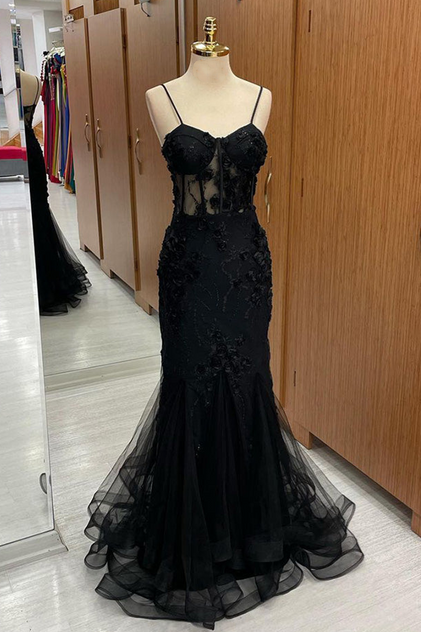 Sweetheart Straps Mermaid Appliques Tulle Long Prom Dress Sweetheart Straps Mermaid Appliques Tulle Long Prom Dress