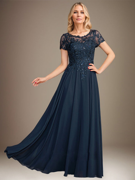 A-Line Scoop Floor-Length Chiffon Mother of the Bride Dress With Applique & Sequins