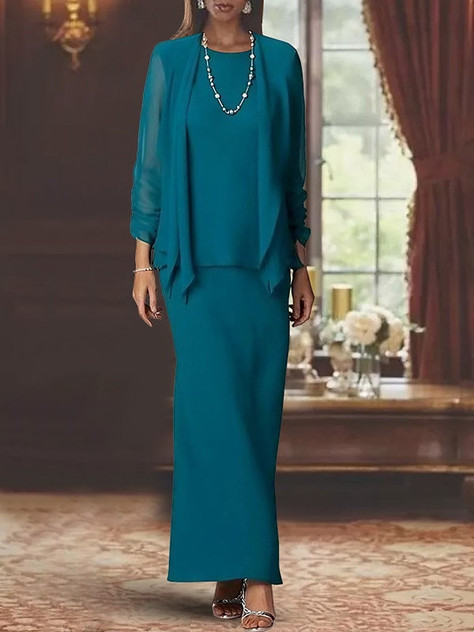Sheath/Column Scoop Neck Long Sleeves Floor-Length Mother of the Bride Dresses Sheath/Column Scoop Neck Long Sleeves Floor-Length Mother of the Bride Dresses