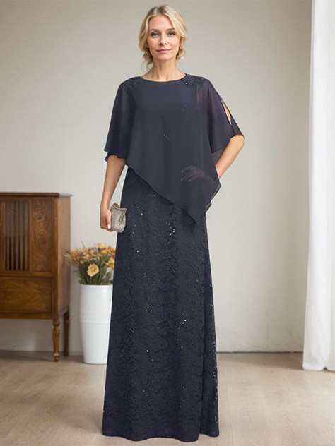 Sheath/Column Scoop Floor-Length Chiffon Lace Mother of the Bride Dress With Sequins Beading Sheath/Column Scoop Floor-Length Chiffon Lace Mother of the Bride Dress With Sequins Beading