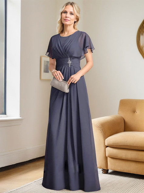 A-line Scoop Floor-Length Chiffon Mother of the Bride Dress With Pleated Beading A-line Scoop Floor-Length Chiffon Mother of the Bride Dress With Pleated Beading