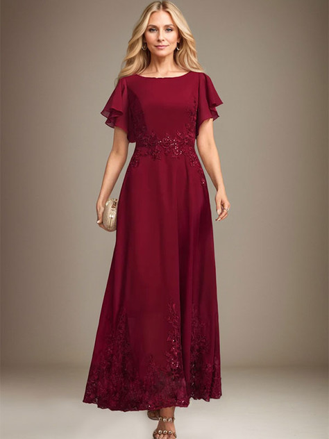 A-line Scoop Ankle-Length Lace Chiffon Mother of the Bride Dress With Sequins A-line Scoop Ankle-Length Lace Chiffon Mother of the Bride Dress With Sequins