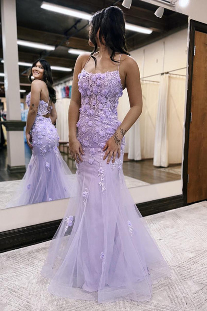 Lilac Mermaid Scoop Neck Prom Dress with Appliques Lilac Mermaid Scoop Neck Prom Dress with Appliques