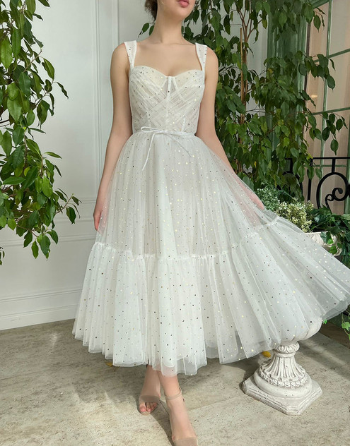 Straps Short Tulle White Homecoming Dress