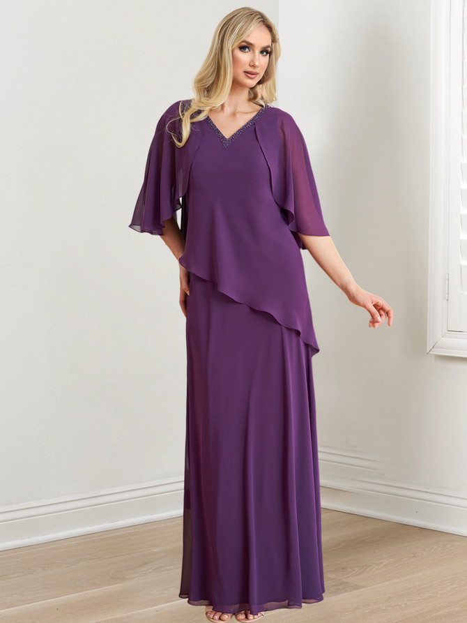 A-Line/Princess V-Neck Floor-Length Mother of the Bride Dresses 1