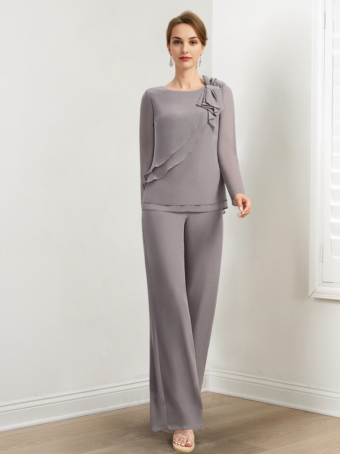 Chiffon Mother of the Bride Pantsuits with Beading & Ruffles