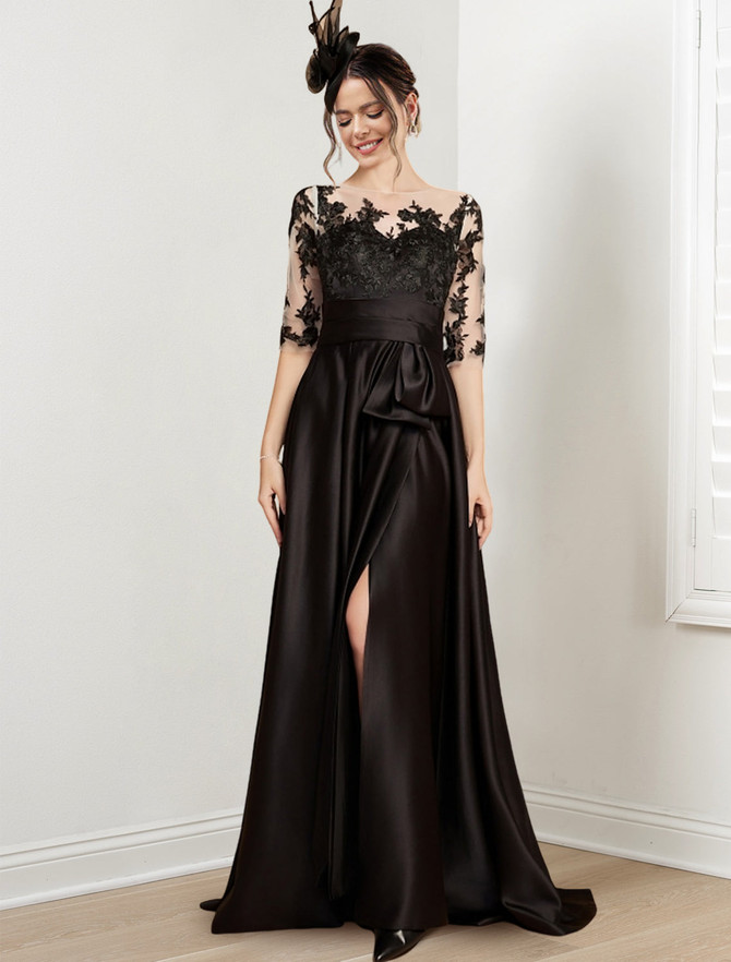 A-Line/Princess Jewel Neck Floor-Length Mother of the Bride Dresses 1